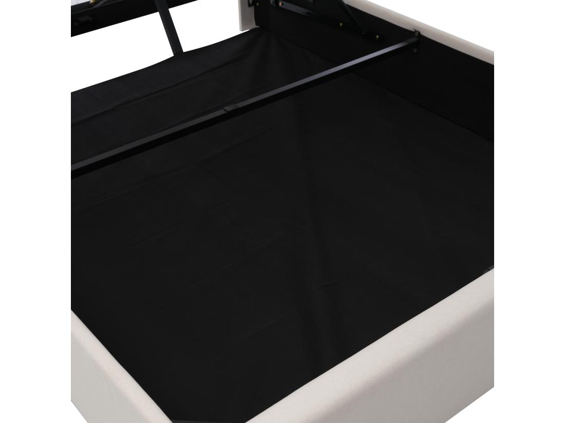 Vente Unique Lit Coffre 160x200cm Tissu En Lin - Avec Port USB Et Sommier à Lattes - Beige
