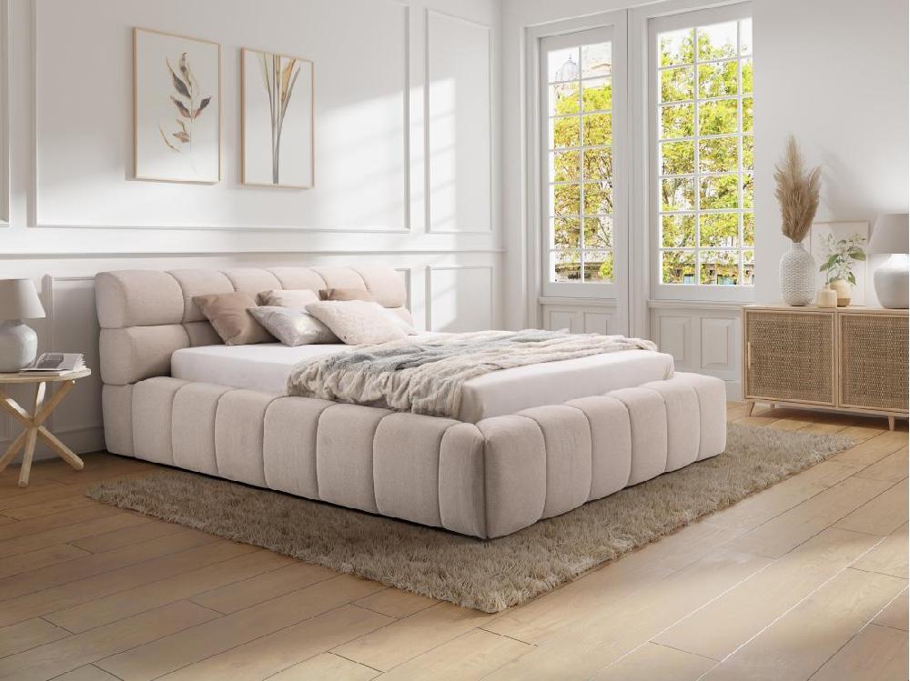 vente unique Lit coffre 180 x 200 cm - Tissu - Beige - FORVIK II de Pascal Morabito