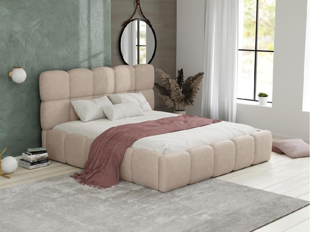 Vente Unique Lit Coffre 180 X 200 Cm - Tissu Bouclette - Beige - DAMADO De Pascal Morabito