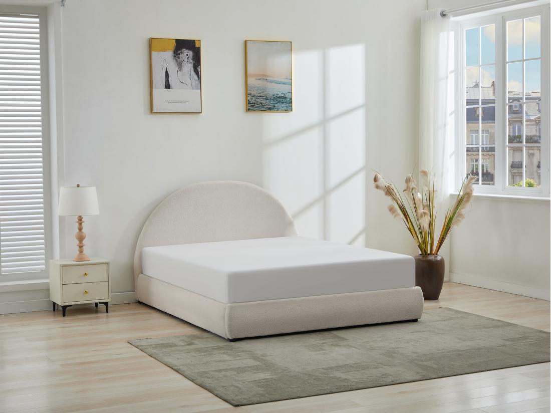 vente unique Lit coffre 180 x 200 cm - Tissu bouclette - Crème - LIRIMO