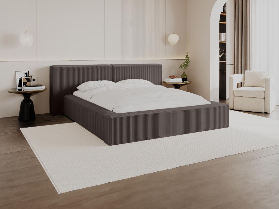 Vente Unique Lit Coffre 180 X 200 Cm - Velours Côtelé - Taupe - TIMANO De Pascal Morabito