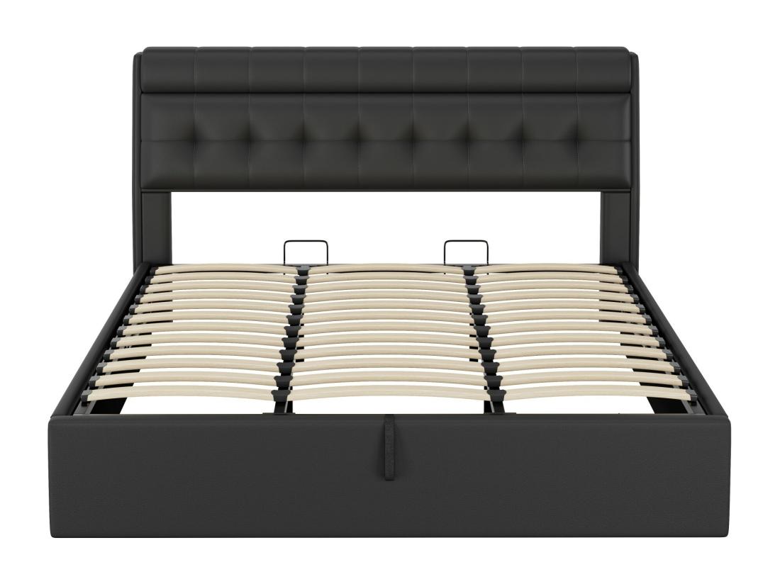 vente unique Lit coffre 180x200 cm - en similicuir - tête de lit avec rangement - Noir