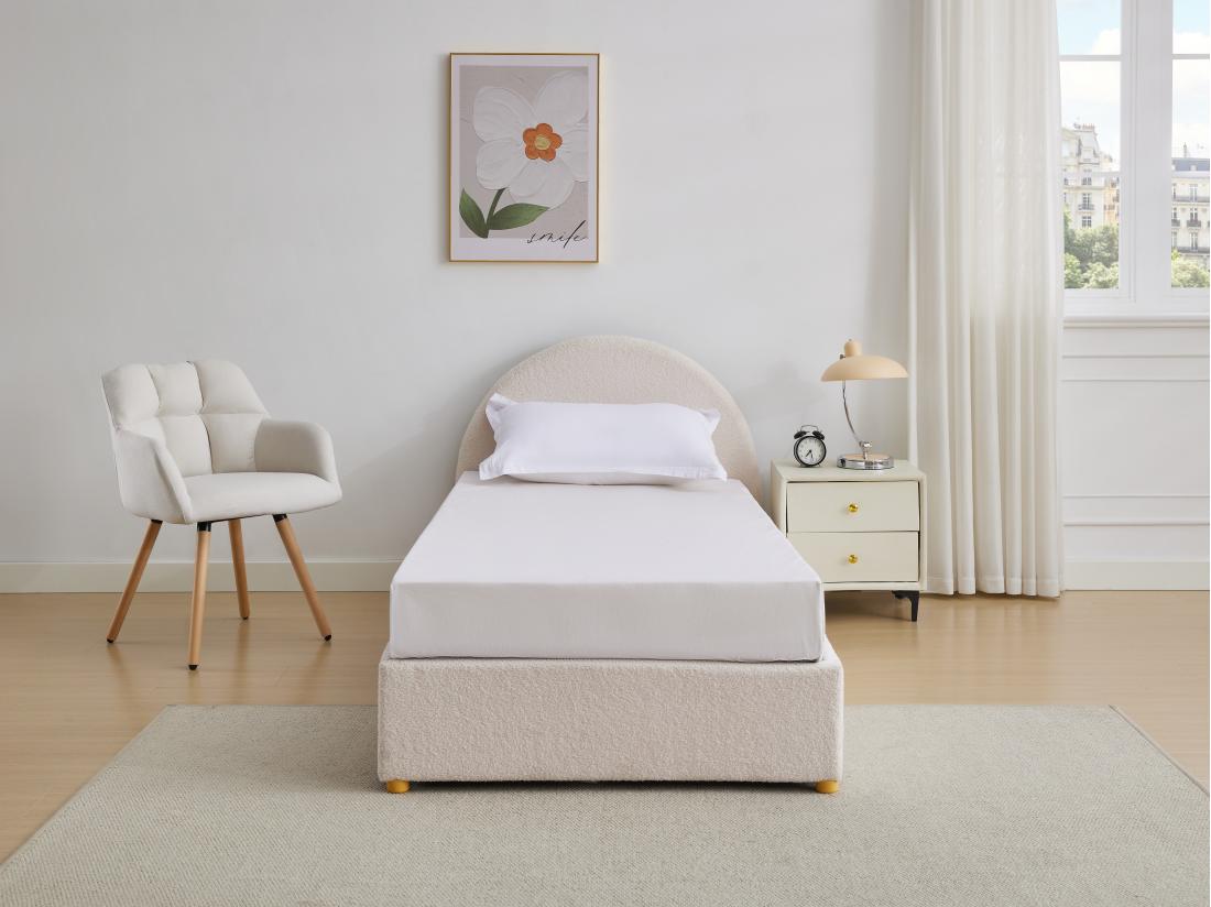 Vente Unique Lit Coffre 90 X 190 Cm - Tissu Bouclette - Crème - LIRIMO