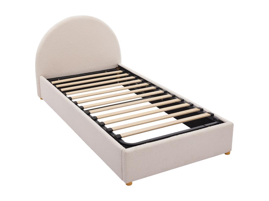 Vente Unique Lit Coffre 90 X 190 Cm - Tissu Bouclette - Crème - LIRIMO