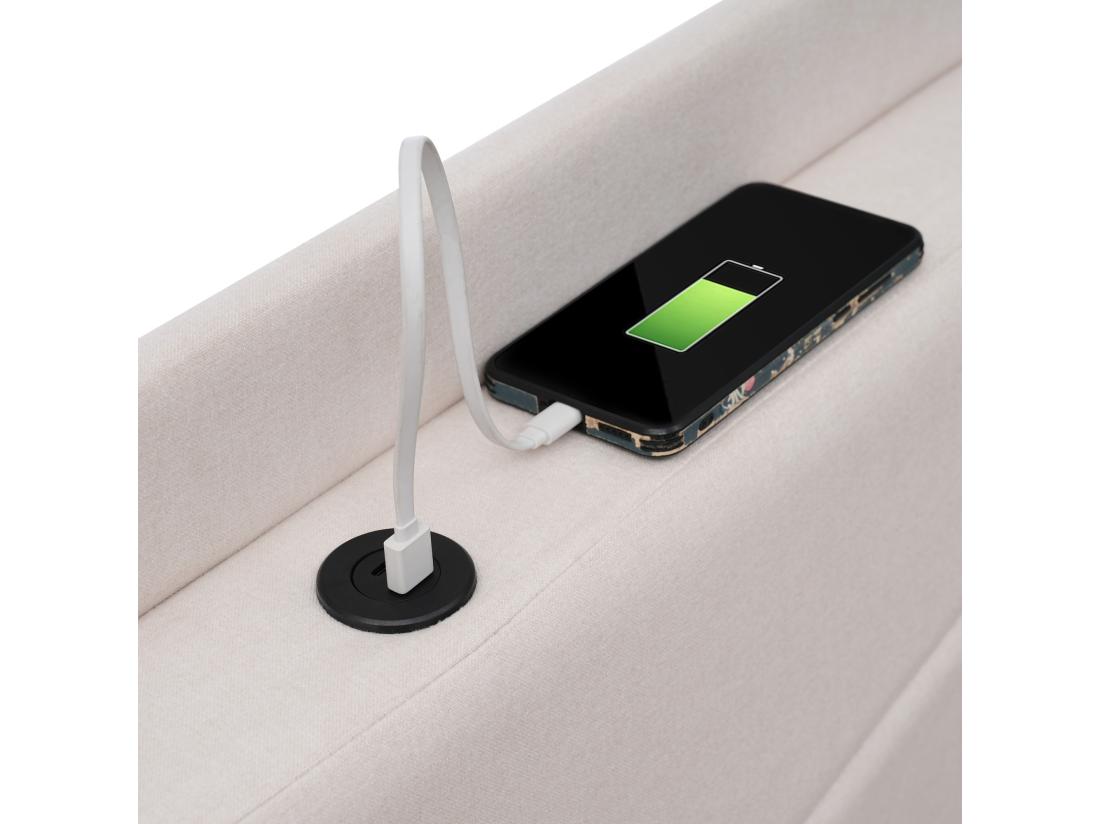 Vente Unique Lit Coffre 90x200cm Tissu En Lin - Avec Port USB Et Sommier à Lattes - Beige