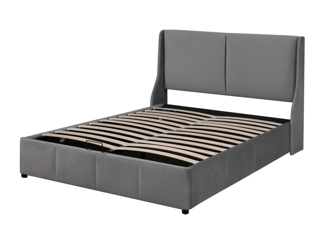 Vente Unique Lit Coffre Adulte 140x190 Cm En Velours Gris - Lit Rembourré Forme Oreille Avec Tête De Lit(sans Matelas)