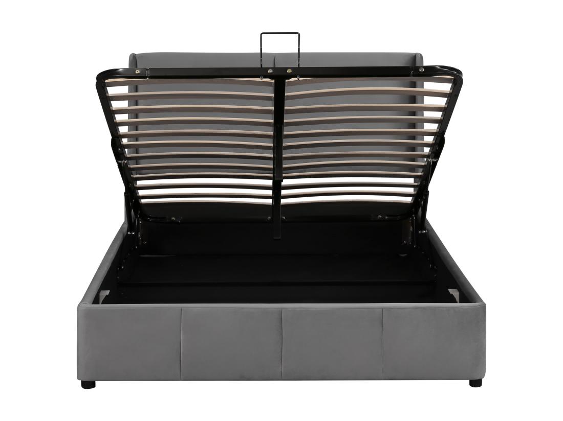 Vente Unique Lit Coffre Adulte 140x190 Cm En Velours Gris - Lit Rembourré Forme Oreille Avec Tête De Lit(sans Matelas)