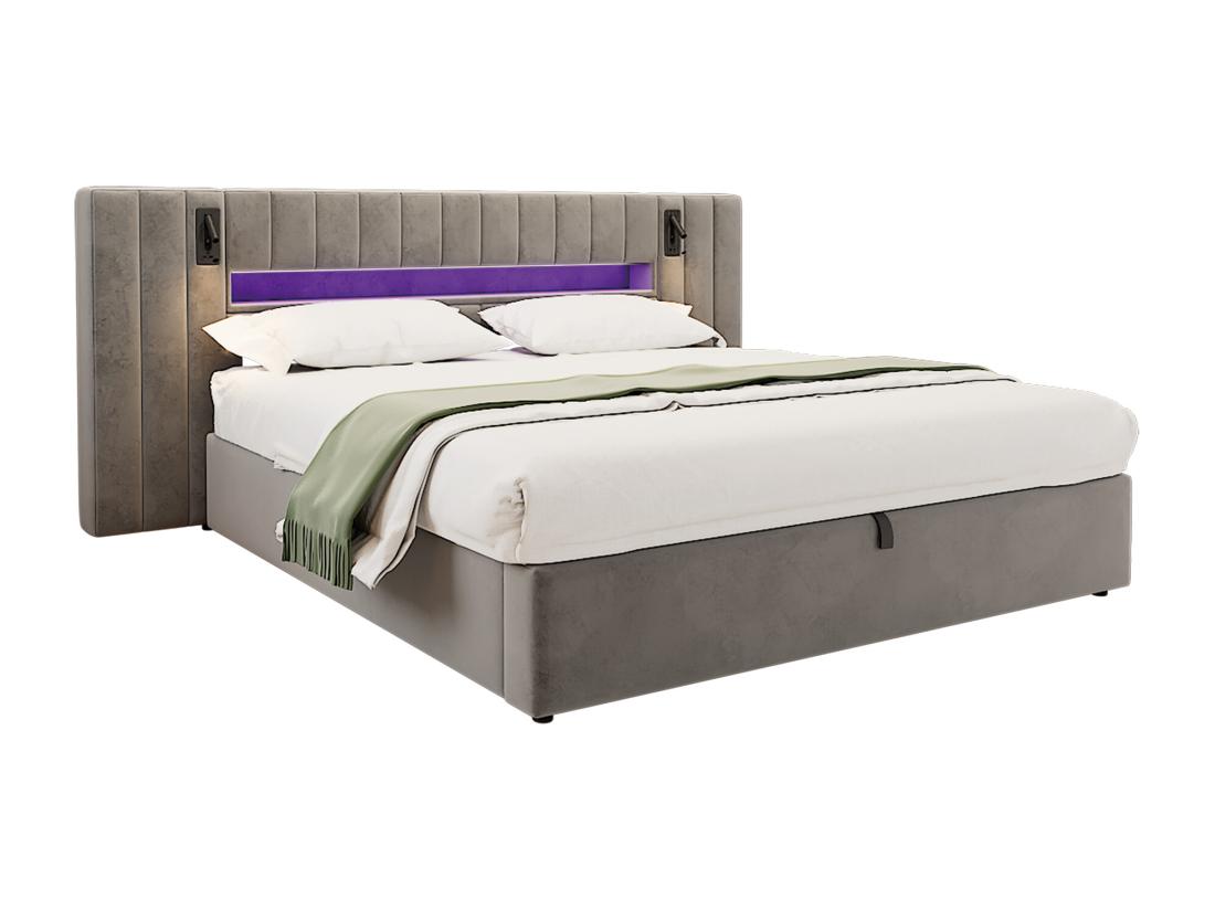 Vente Unique Lit Coffre Adulte 160x200 Cm Avec Port USB Et Lampe De Chevet - Velours Gris (sans Matelas)