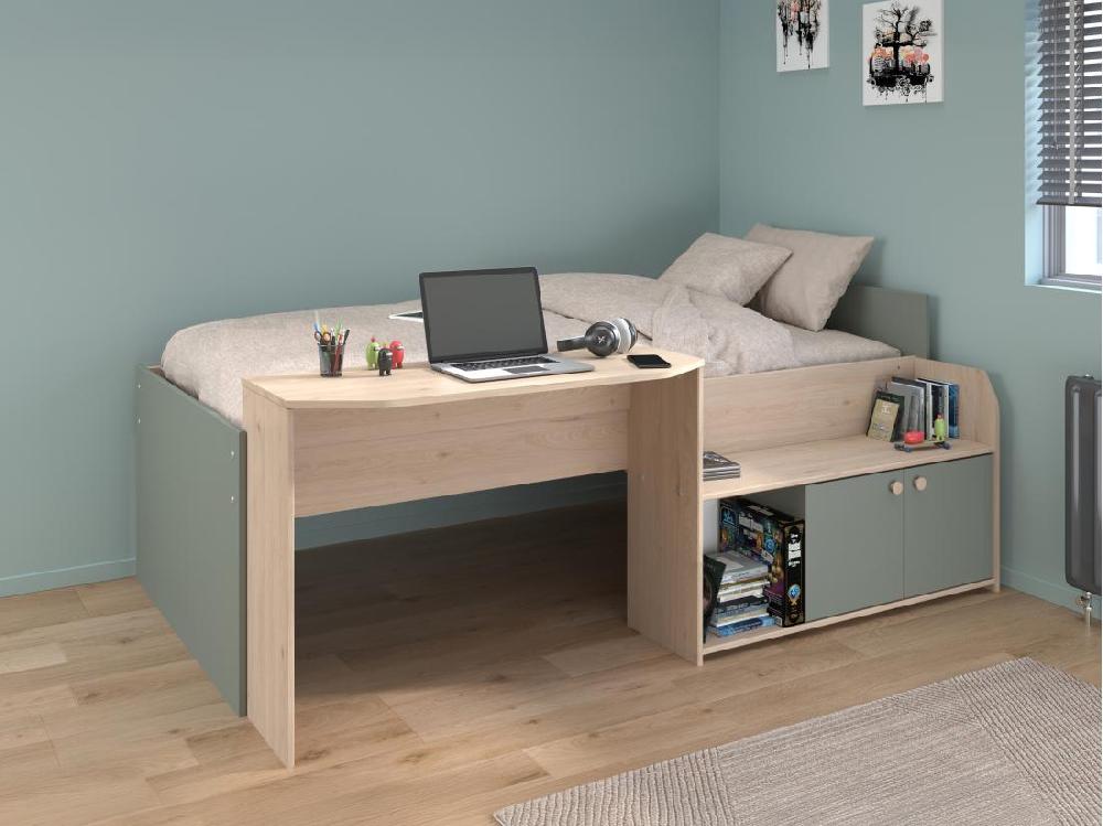 Vente Unique Lit Combiné 90 X 190/200 Cm - Coloris : Naturel Et Vert - MIVONA