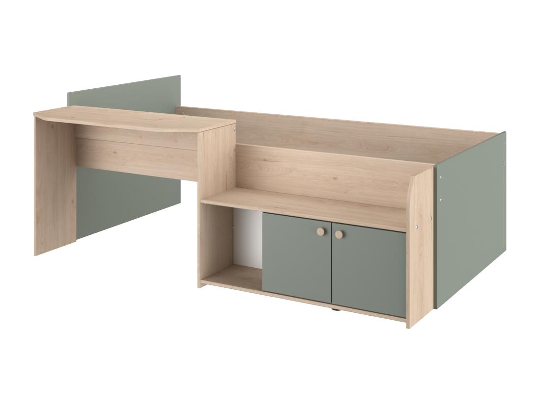 Vente Unique Lit Combiné 90 X 190/200 Cm - Coloris : Naturel Et Vert - MIVONA