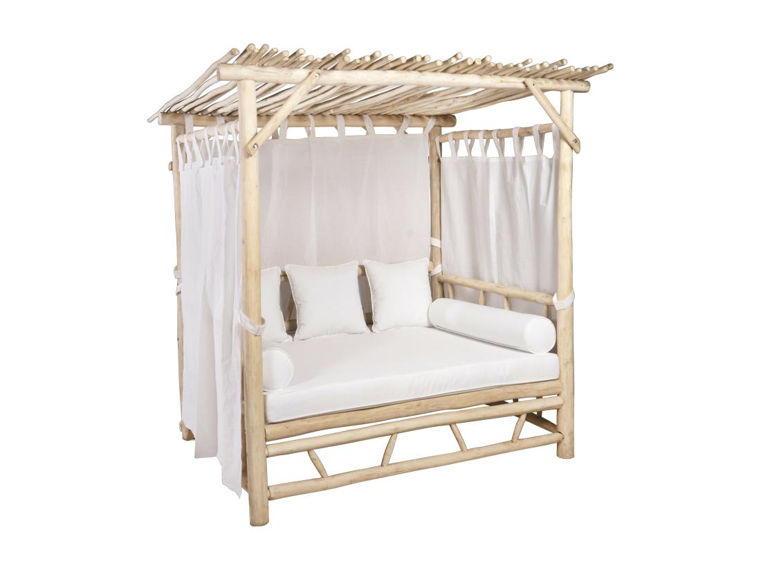 Vente Unique Lit De Jardin à Baldaquin En Teck - Naturel Clair Et Blanc - TULUM De MYLIA