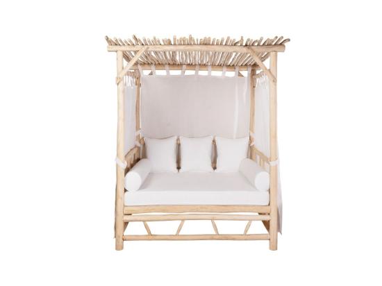 Vente Unique Lit De Jardin à Baldaquin En Teck - Naturel Clair Et Blanc - TULUM De MYLIA