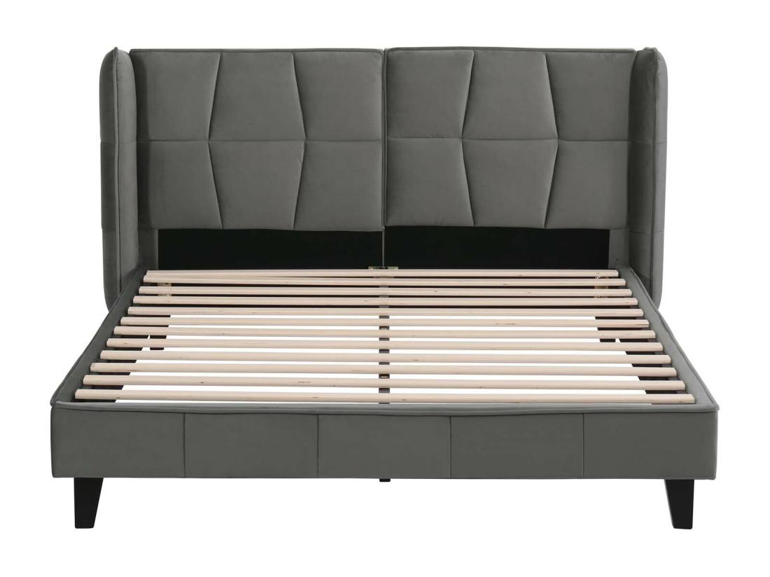 Vente Unique Lit Double Rembourré 140x200cm En Velours Avec Sommier à Lattes - Gris