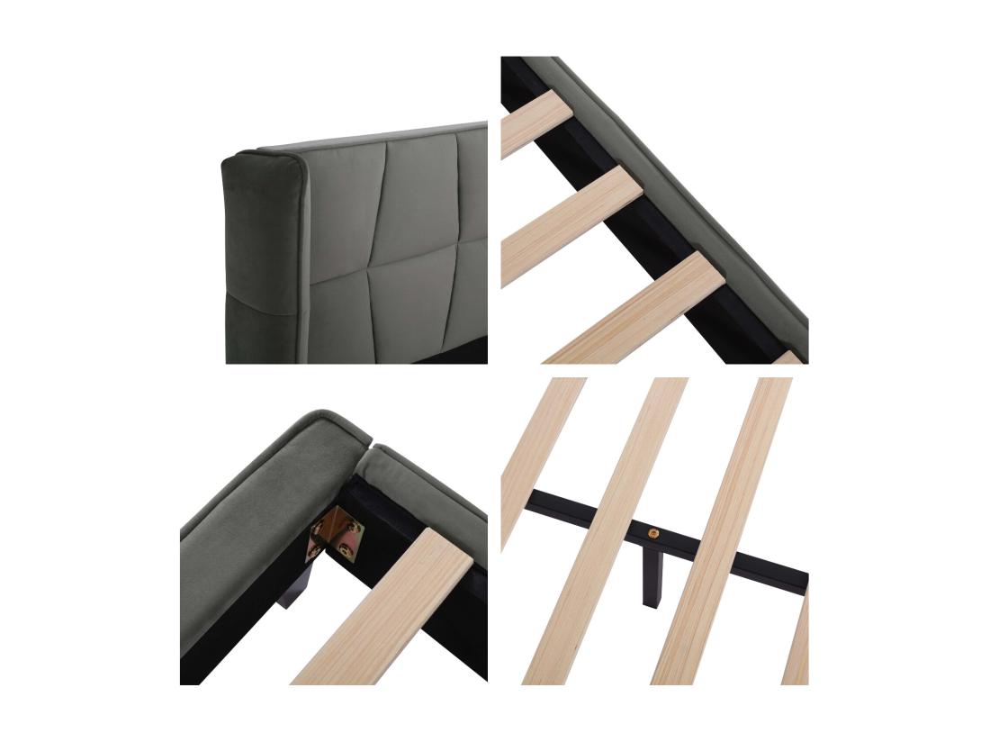 Vente Unique Lit Double Rembourré 140x200cm En Velours Avec Sommier à Lattes - Gris