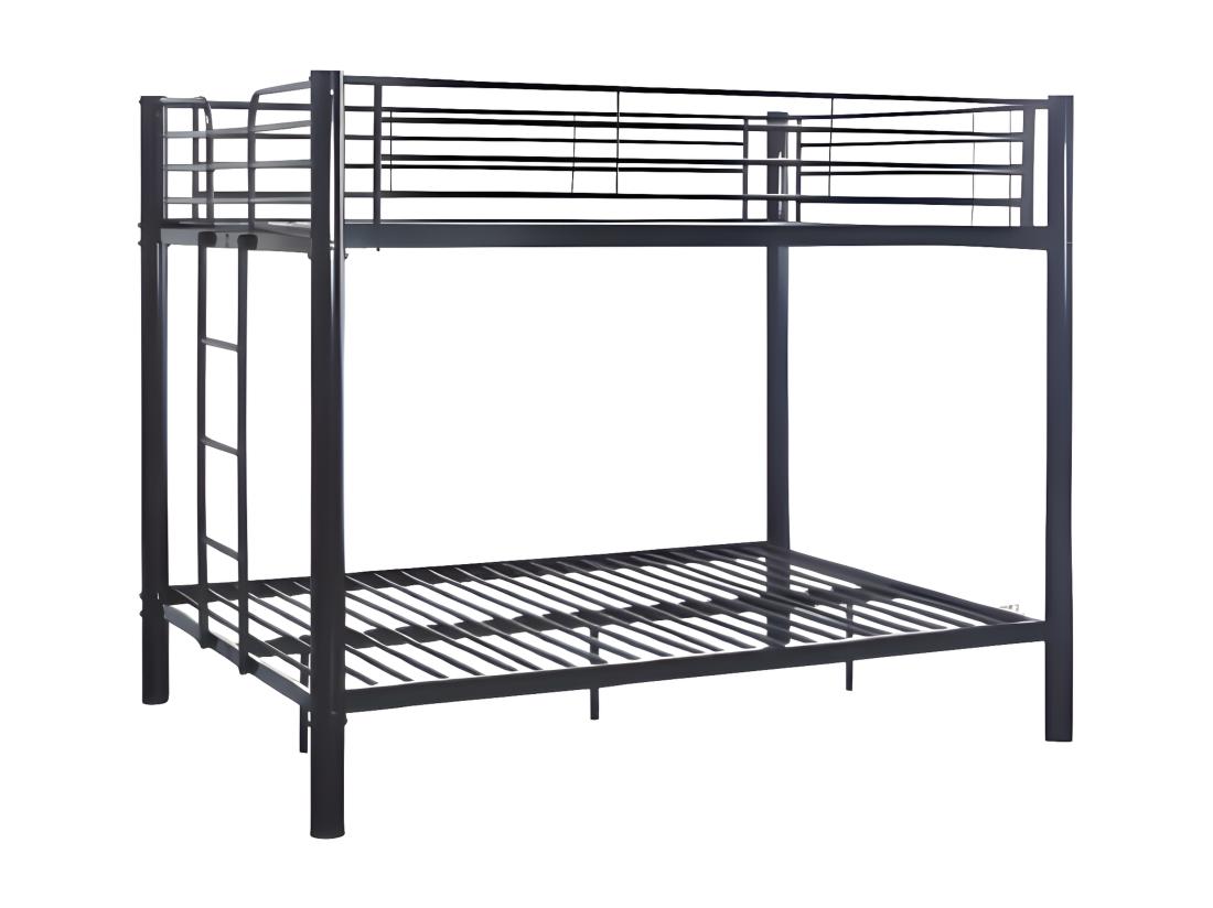 Vente Unique Lit Double Superposé 4 Places 140x190 Noir En Acier TITAN