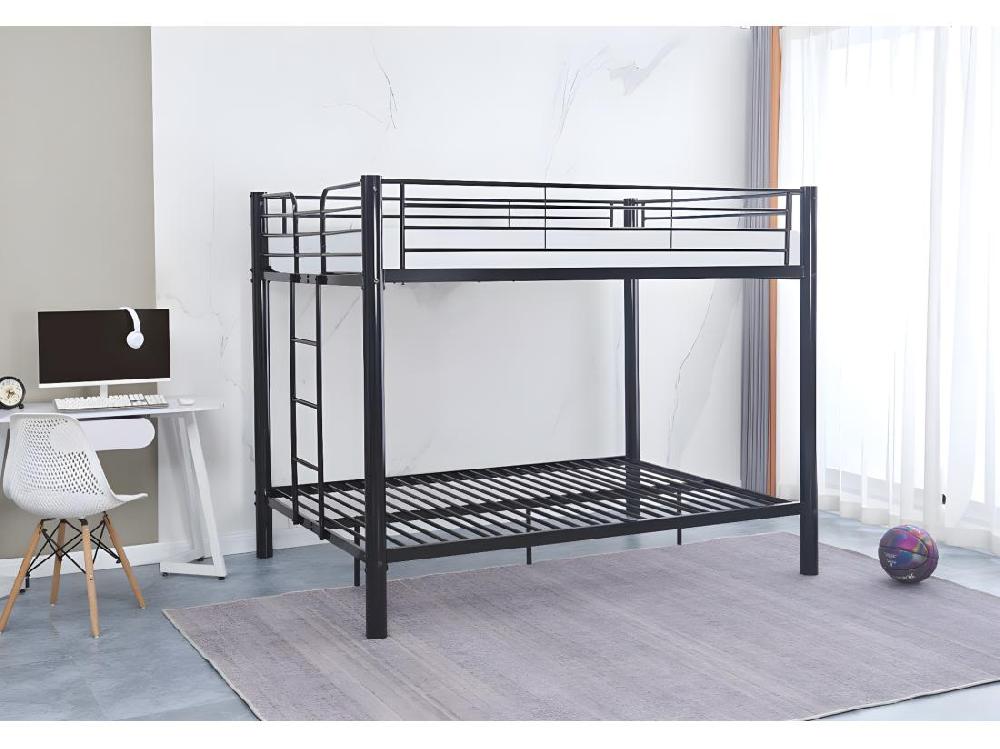 Vente Unique Lit Double Superposé 4 Places 140x190 Noir En Acier TITAN