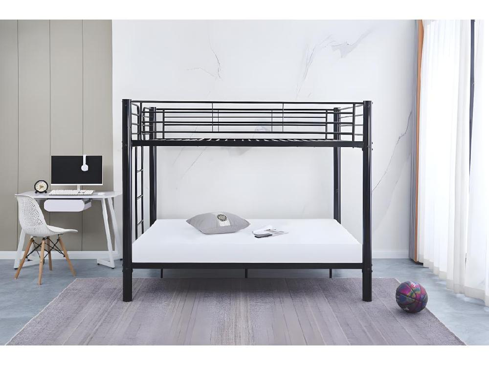 Vente Unique Lit Double Superposé 4 Places 140x190 Noir En Acier TITAN
