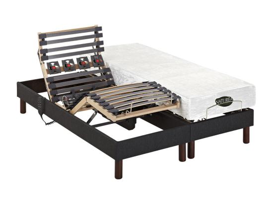 Vente Unique Lit électrique De Relaxation Déco Lattes Et Plots + Matelas Mémoire De Forme - 2 X 80 X 200 Cm - Tissu - Anthracite - THESEE De NATUREA