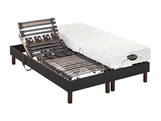 Vente Unique Lit électrique De Relaxation Déco Lattes Et Plots + Matelas Mémoire De Forme - 2 X 80 X 200 Cm - Tissu - Anthracite - THESEE De NATUREA