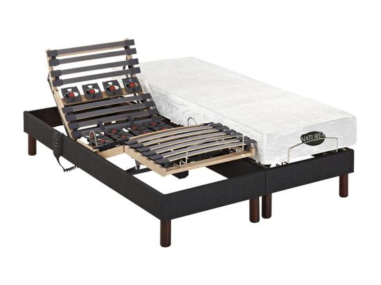 vente unique Lit électrique de relaxation déco lattes et plots + matelas mémoire de forme - 2 x 80 x 200 cm - Tissu - Anthracite - THESEE de NATUREA