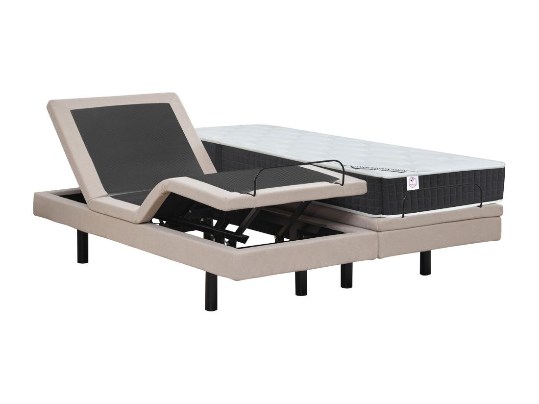 Vente Unique Lit électrique De Relaxation Déco + Matelas Ressorts Ensachés Et Mémoire De Forme - 2 X 90 X 200 Cm - Tissu - Beige - RIZALI De DREAMEA