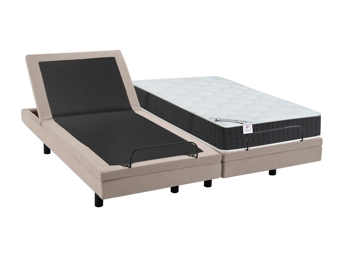 Vente Unique Lit électrique De Relaxation Déco + Matelas Ressorts Ensachés Et Mémoire De Forme - 2 X 90 X 200 Cm - Tissu - Beige - RIZALI De DREAMEA