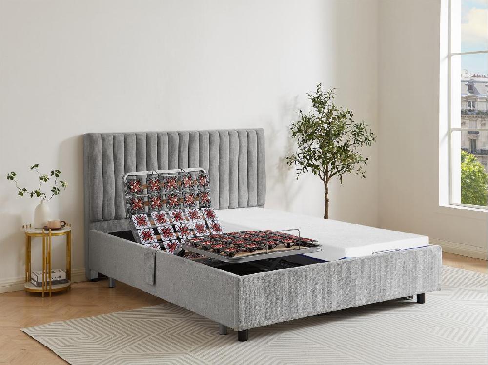 vente unique Lit électrique de relaxation déco tout plots + matelas mémoire de forme - 2 x 90 x 200 cm - Tissu - Gris - SASORA de DREAMEA