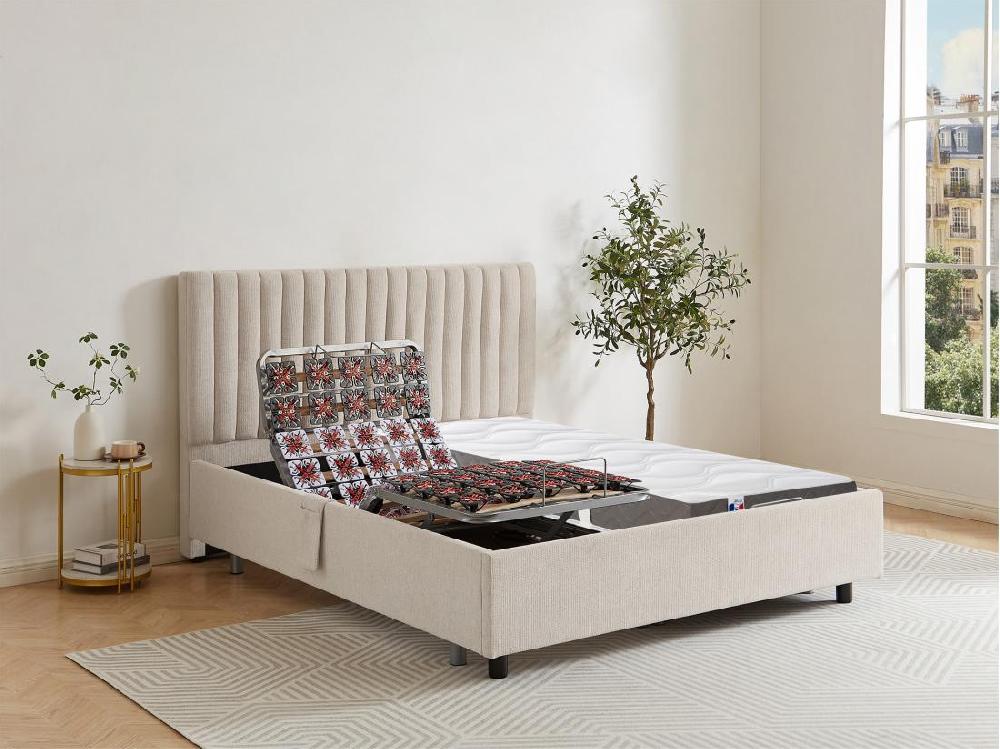 vente unique Lit électrique de relaxation déco tout plots + matelas 100% latex 3 zones - 2 x 80 x 200 cm - Tissu - Beige - TIARI de DREAMEA
