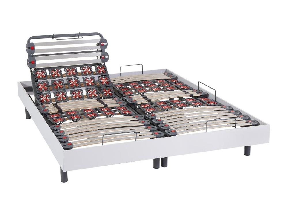 Vente Unique Lit électrique De Relaxation Lattes Et Plots + Matelas Mémoire De Forme Et Bambou - 2 X 90 X 200 Cm - Blanc - DAMYSOS De NATUREA