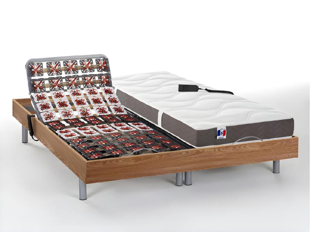 Vente Unique Lit électrique De Relaxation Tout Plots + Matelas 100% Latex 3 Zones - 2 X 90 X 200 Cm - Naturel Clair - JUPITER De DREAMEA