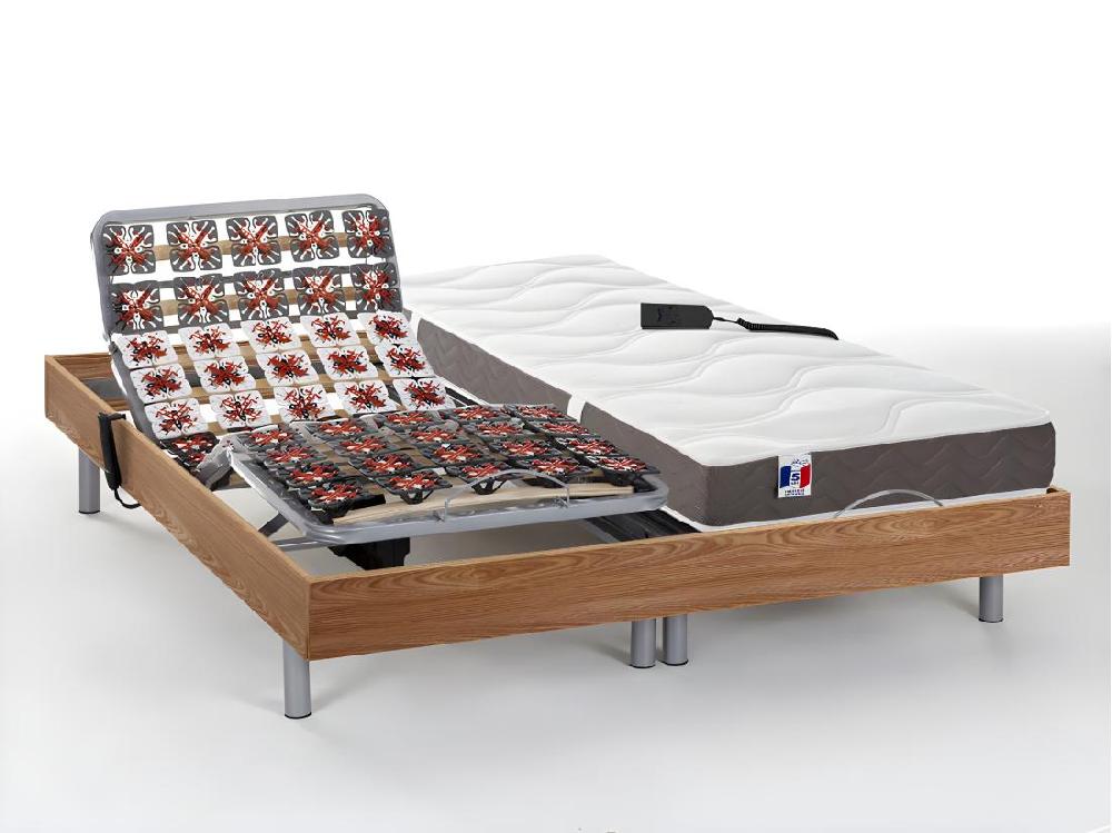 Vente Unique Lit électrique De Relaxation Tout Plots + Matelas 100% Latex 3 Zones - 2 X 90 X 200 Cm - Naturel Clair - JUPITER De DREAMEA
