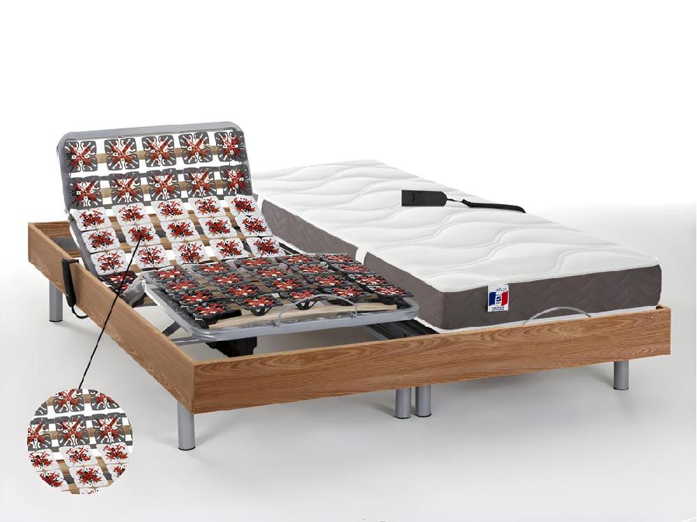 vente unique Lit électrique de relaxation tout plots + matelas 100% latex 3 zones - 2 x 90 x 200 cm - Naturel clair - JUPITER de DREAMEA