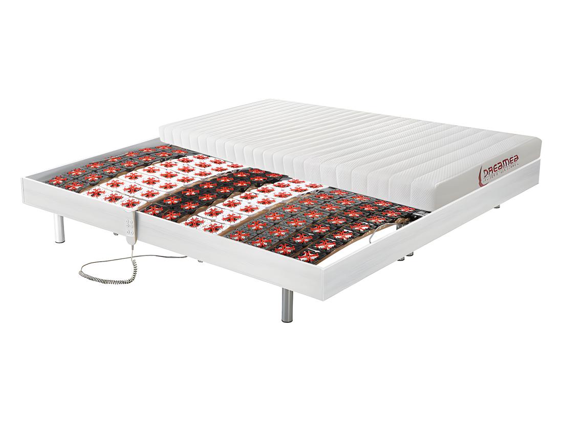 Vente Unique Lit électrique De Relaxation Tout Plots + Matelas Accueil Latex - 2 X 80 X 200 Cm - Blanc - ETHER De DREAMEA