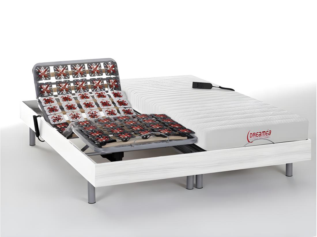 vente unique Lit électrique de relaxation tout plots + matelas accueil latex - 2 x 80 x 200 cm - Blanc - ETHER de DREAMEA