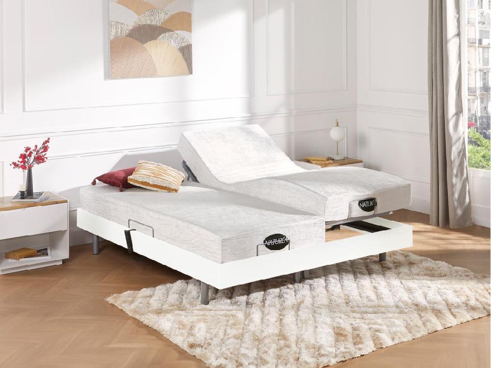 Vente Unique Lit électrique De Relaxation Tout Plots + Matelas Mémoire De Forme Et Bambou - 2 X 80 X 200 Cm - Blanc - LYSIS III De NATUREA