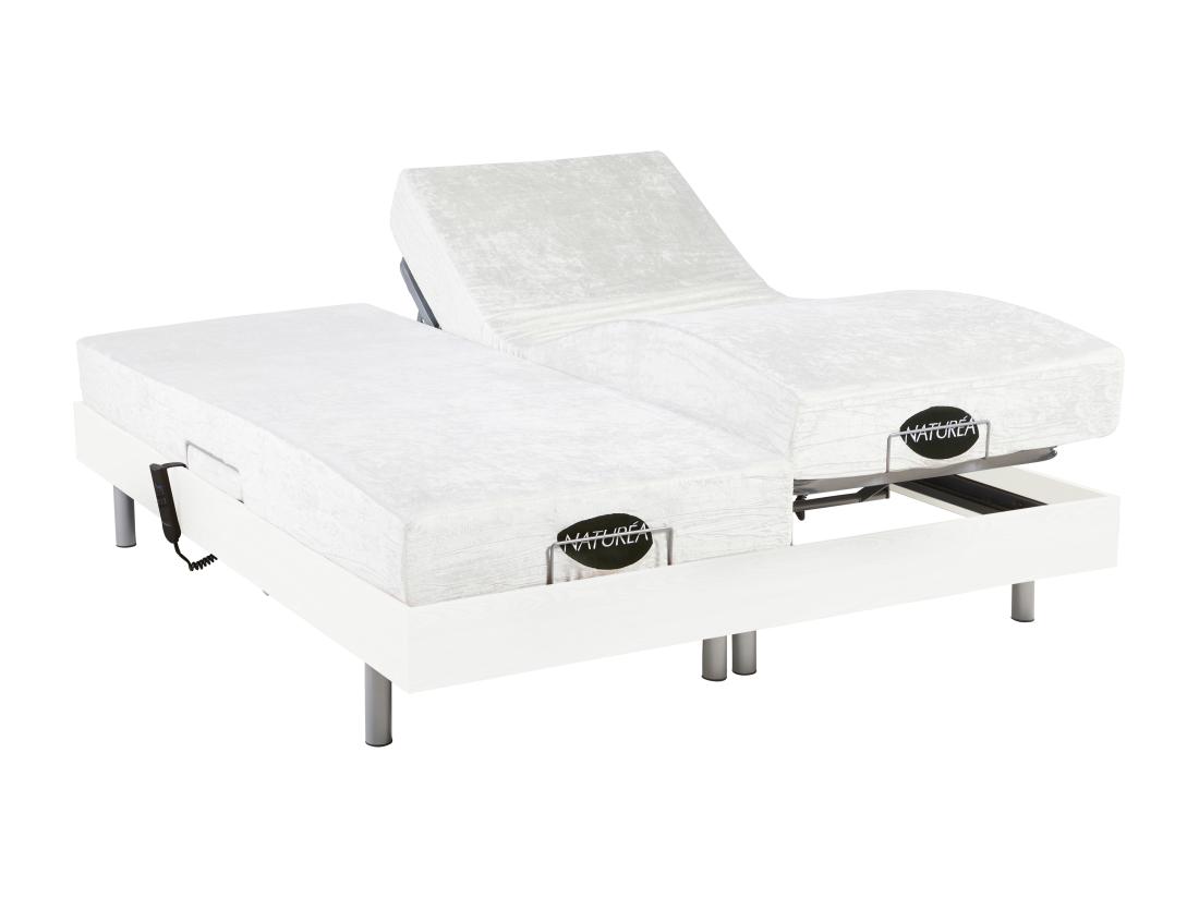 Vente Unique Lit électrique De Relaxation Tout Plots + Matelas Mémoire De Forme Et Bambou - 2 X 80 X 200 Cm - Blanc - LYSIS III De NATUREA