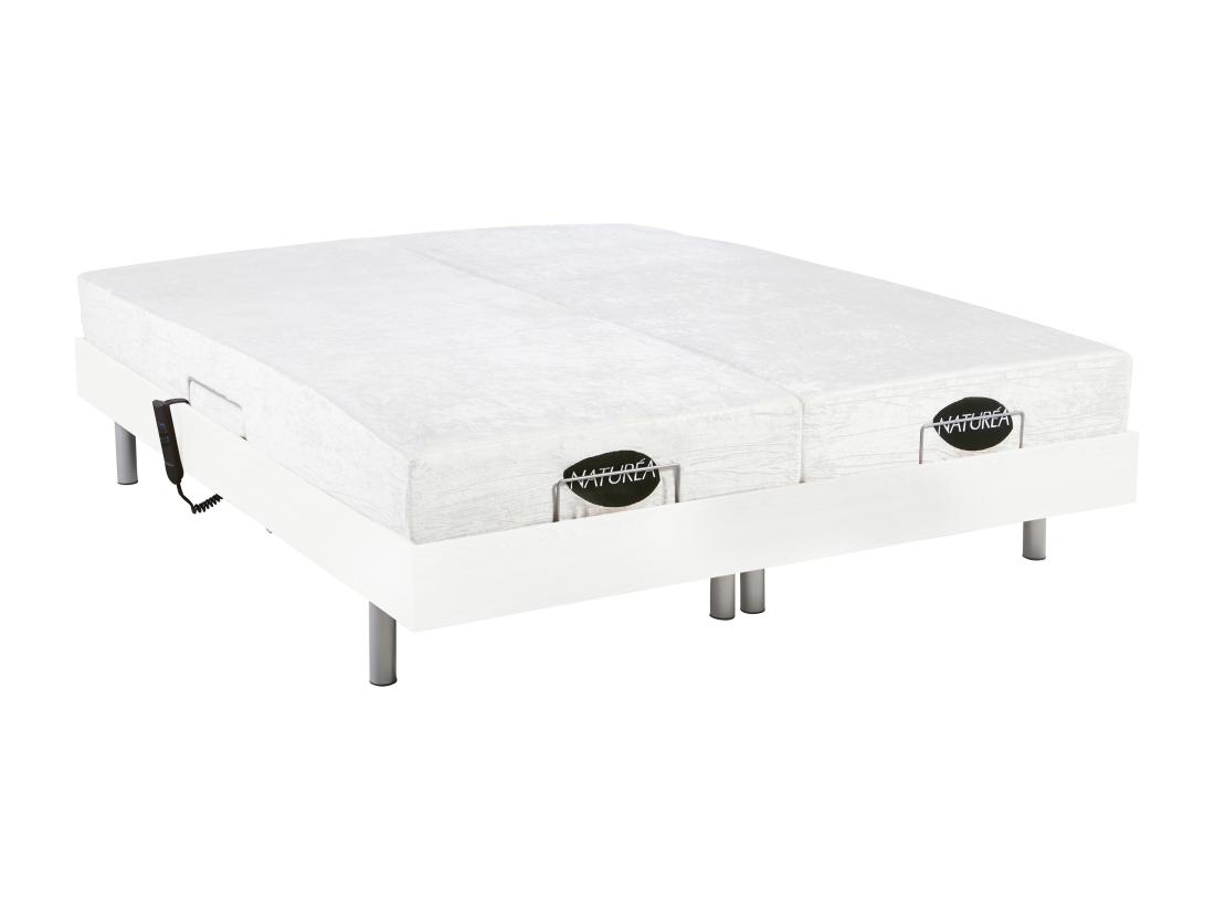 Vente Unique Lit électrique De Relaxation Tout Plots + Matelas Mémoire De Forme Et Bambou - 2 X 80 X 200 Cm - Blanc - LYSIS III De NATUREA