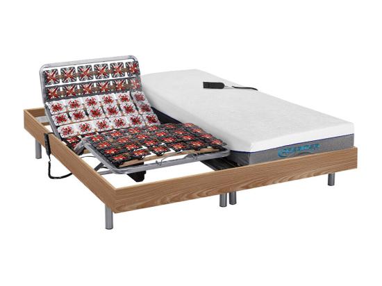 Vente Unique Lit électrique De Relaxation Tout Plots + Matelas Mémoire De Forme - 2 X 90 X 200 Cm - Chêne - HESIODE III De DREAMEA