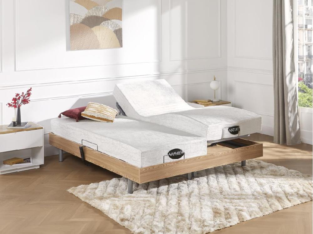 Vente Unique Lit électrique De Relaxation Tout Plots + Matelas Mémoire De Forme Et Bambou - 2 X 80 X 200 Cm - Chêne - LYSIS III De NATUREA
