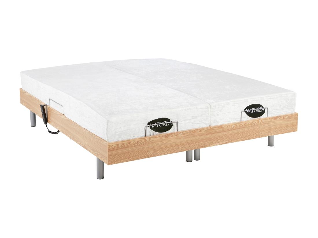 Vente Unique Lit électrique De Relaxation Tout Plots + Matelas Mémoire De Forme Et Bambou - 2 X 90 X 200 Cm - Chêne - LYSIS III De NATUREA