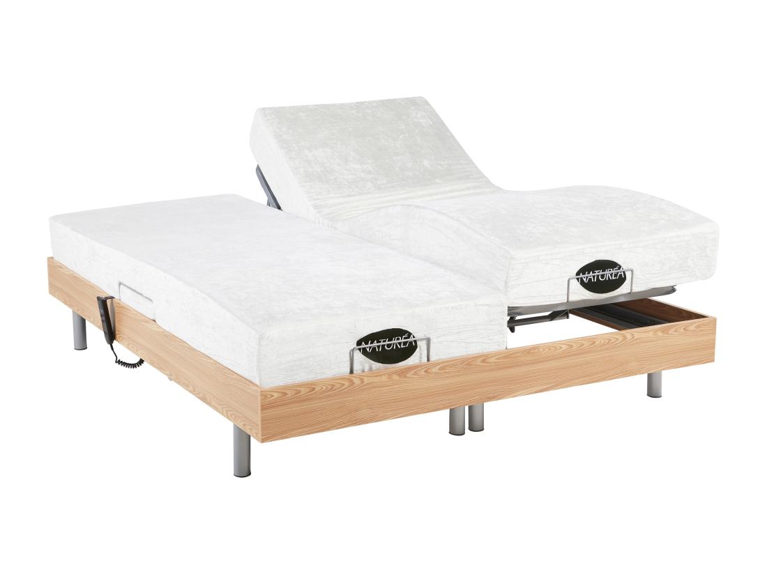 Vente Unique Lit électrique De Relaxation Tout Plots + Matelas Mémoire De Forme Et Bambou - 2 X 90 X 200 Cm - Chêne - LYSIS III De NATUREA