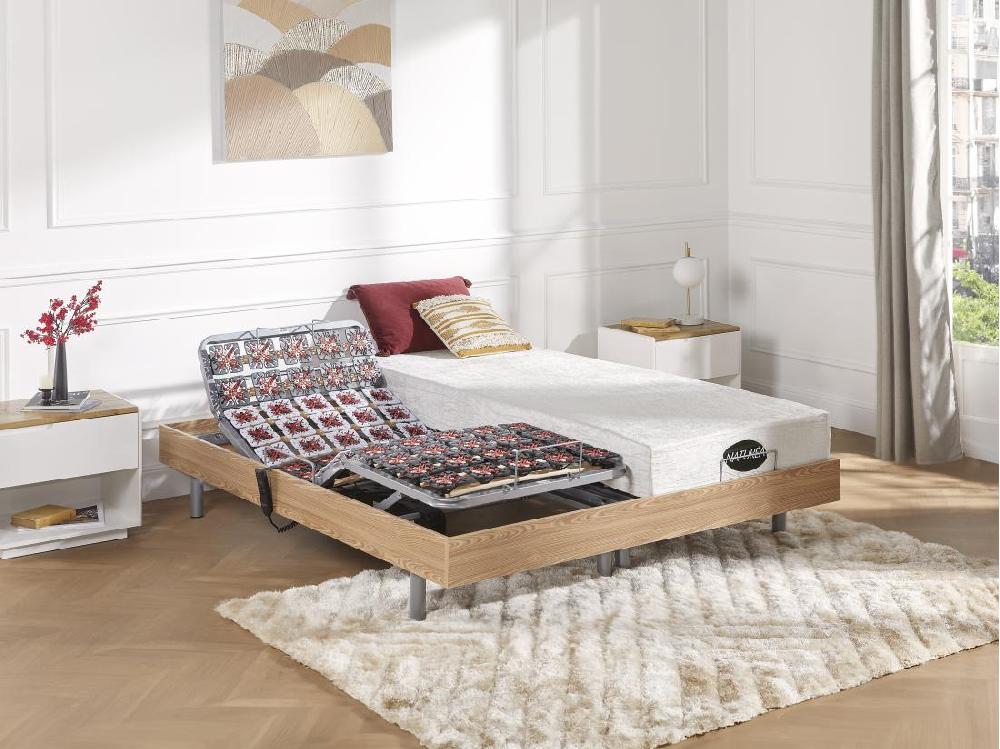 vente unique Lit électrique de relaxation tout plots + matelas mémoire de forme et bambou - 2 x 90 x 200 cm - Chêne - LYSIS III de NATUREA