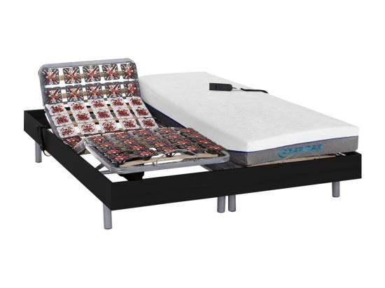 vente unique Lit électrique de relaxation tout plots + matelas mémoire de forme - 2 x 80 x 200 cm - Noir - HESIODE III de DREAMEA