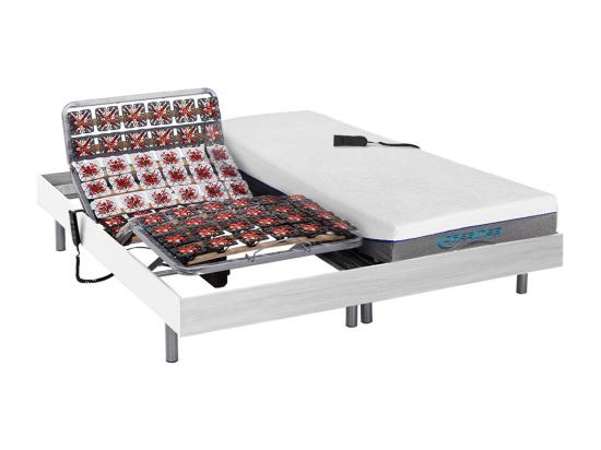 Vente Unique Lit électrique De Relaxation Tout Plots + Matelas Mémoire De Forme - 2 X 80 X 200 Cm - Blanc - HESIODE III De DREAMEA