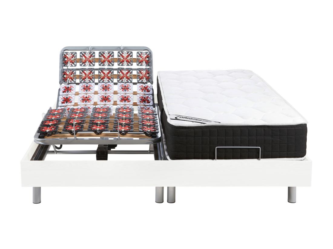 Vente Unique Lit électrique De Relaxation Tout Plots + Matelas Ressorts Ensachés Et Mémoire Forme - 2 X 80 X 200 Cm - Blanc - PHANES De DREAMEA
