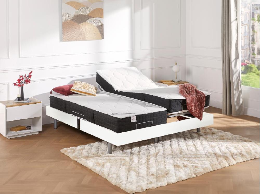 Vente Unique Lit électrique De Relaxation Tout Plots + Matelas Ressorts Ensachés Et Mémoire Forme - 2 X 90 X 200 Cm - Blanc - PHANES De DREAMEA