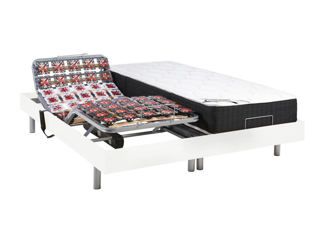 Vente Unique Lit électrique De Relaxation Tout Plots + Matelas Ressorts Ensachés Et Mémoire Forme - 2 X 90 X 200 Cm - Blanc - PHANES De DREAMEA