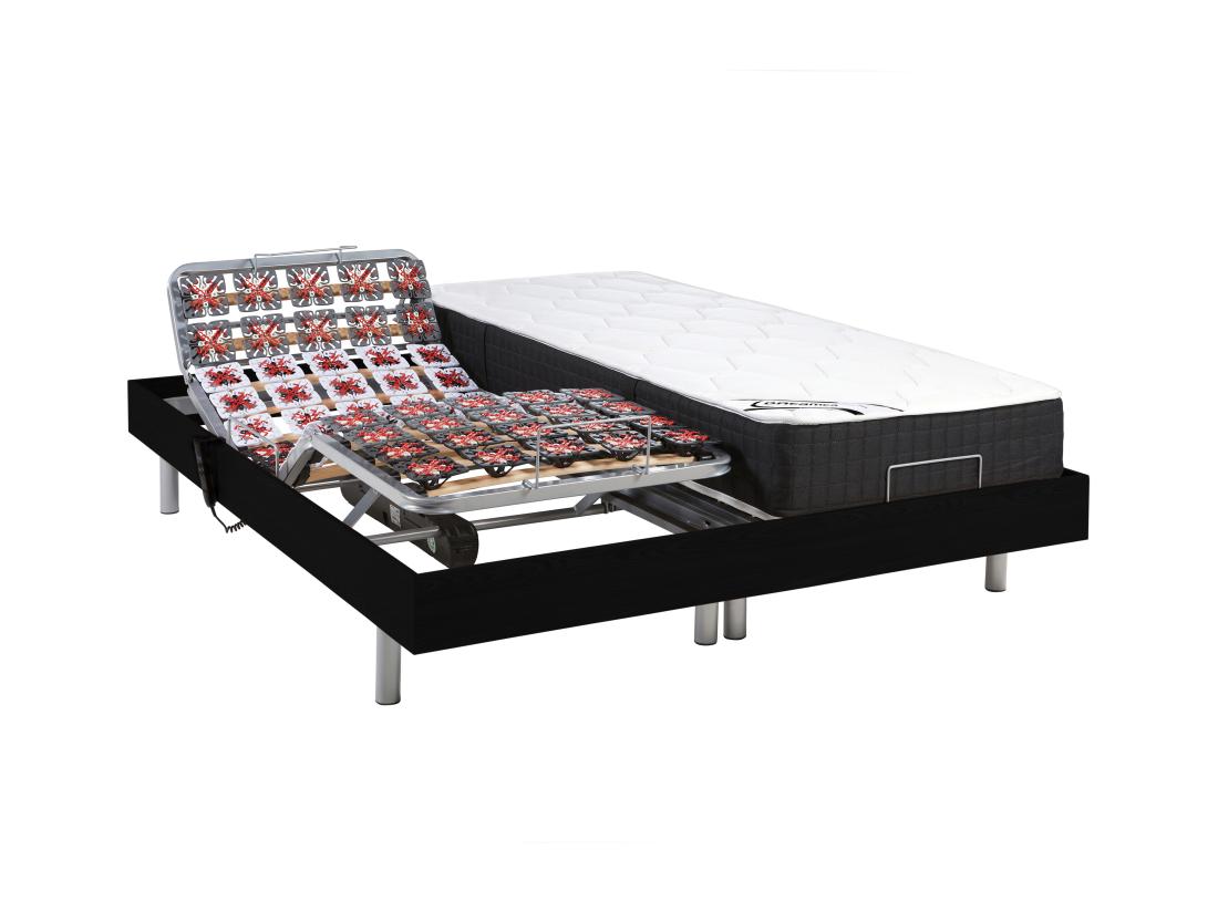 Vente Unique Lit électrique De Relaxation Tout Plots + Matelas Ressorts Ensachés Et Mémoire Forme - 2 X 80 X 200 Cm - Noir - PHANES De DREAMEA