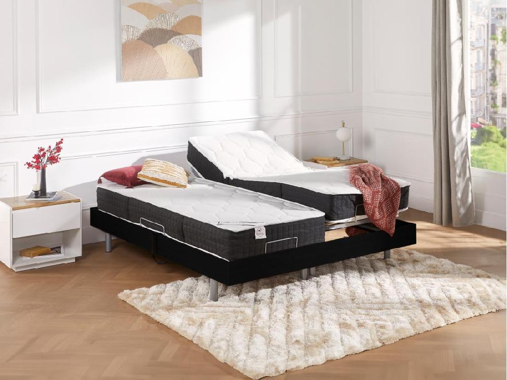 Vente Unique Lit électrique De Relaxation Tout Plots + Matelas Ressorts Ensachés Et Mémoire Forme - 2 X 70 X 190 Cm - Noir - PHANES De DREAMEA