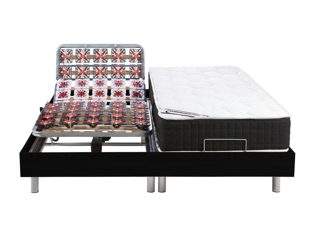 Vente Unique Lit électrique De Relaxation Tout Plots + Matelas Ressorts Ensachés Et Mémoire Forme - 2 X 70 X 190 Cm - Noir - PHANES De DREAMEA